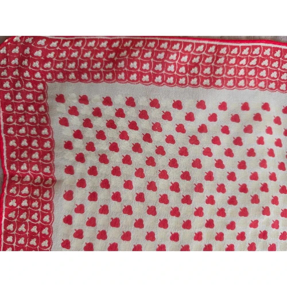 VTG Carol Stanley Silk Geometric Red White Boho Art to Wear Cottagecore Scarf